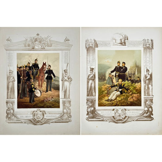 Set of 2 Lithographs - Julius Mankell - Military Uniforms - Costume Print - E2