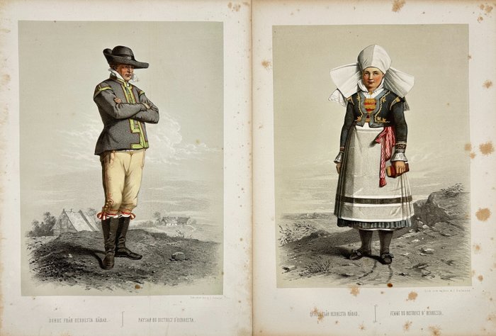 Set of 2 Colour Lithographs - Scanian Folk Costumes - Otto Henrik Wallgren - E2