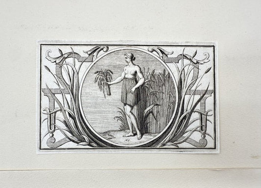 Antique Engraving - Harvest - Symboliс Plot, Mythology - Hubert Kornelisz - E2