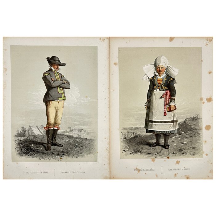 Set of 2 Colour Lithographs - Scanian Folk Costumes - Otto Henrik Wallgren - E2