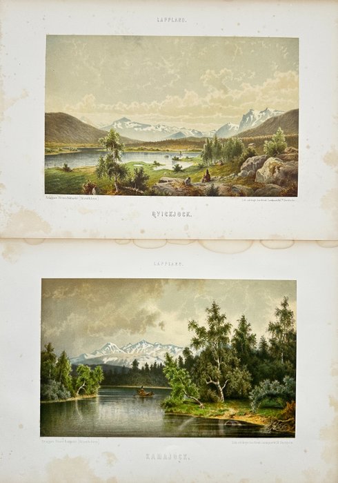 Set of 2 Lithographs - Gvickjock - Kamajock - Lapland - Carl Pettersson - E2