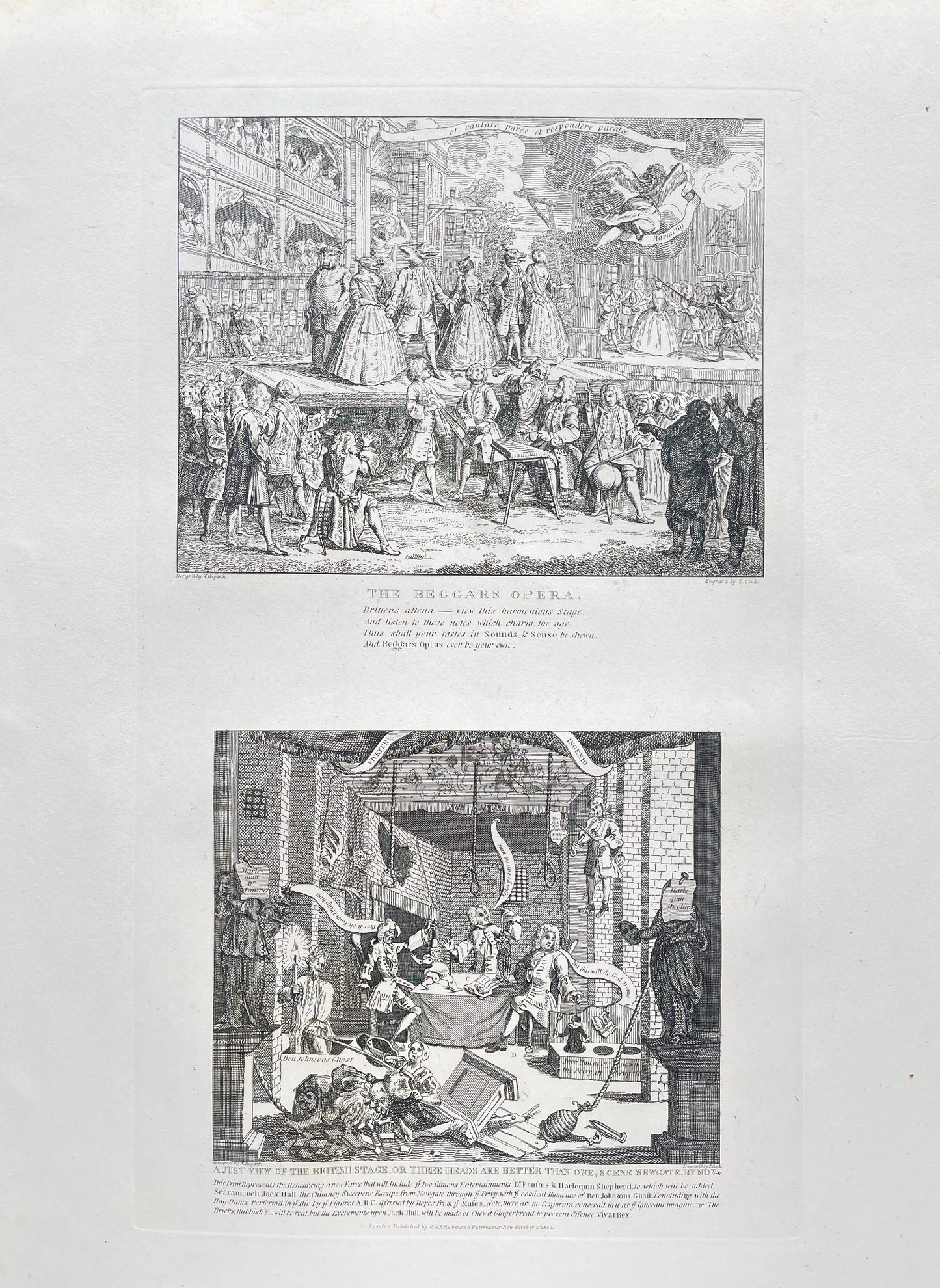 Original Antique Engraving - William Hogarth - A Beggar's Opera - London - E5