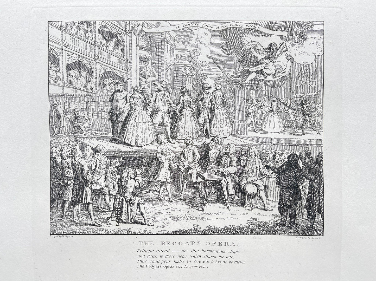 Original Antique Engraving - William Hogarth - A Beggar's Opera - London - E5