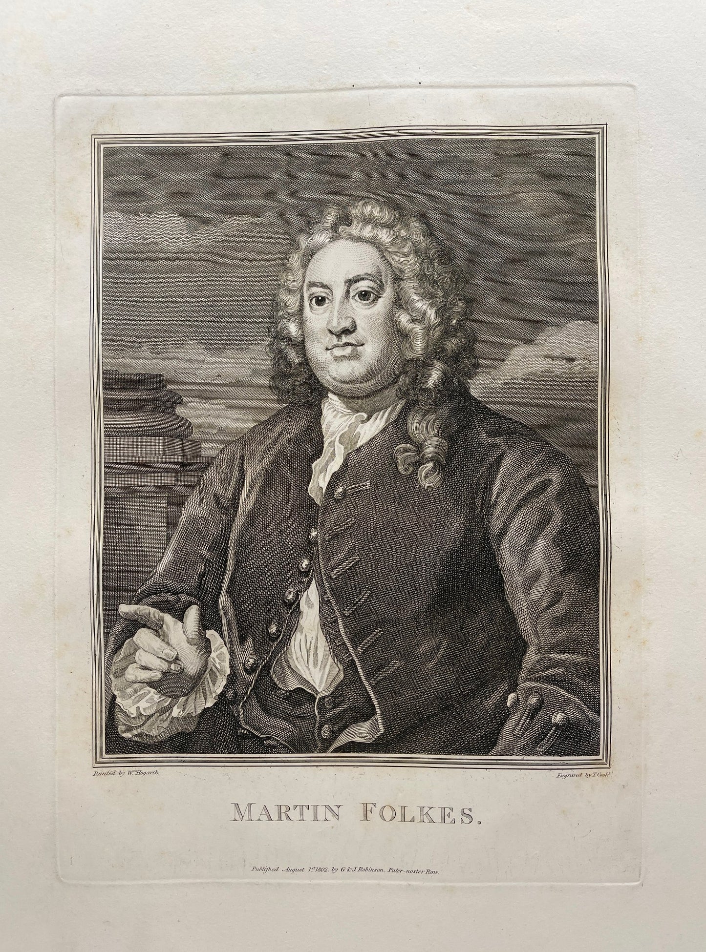 Antique Engraving - William Hogarth - Portrait of Martin Folkes - London - E5