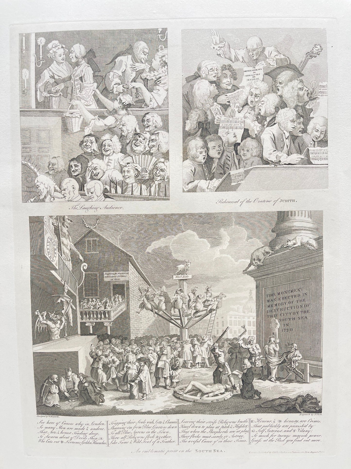 Antique Print - William Hogarth - South Sea Scheme and The Lottery Heath - E5