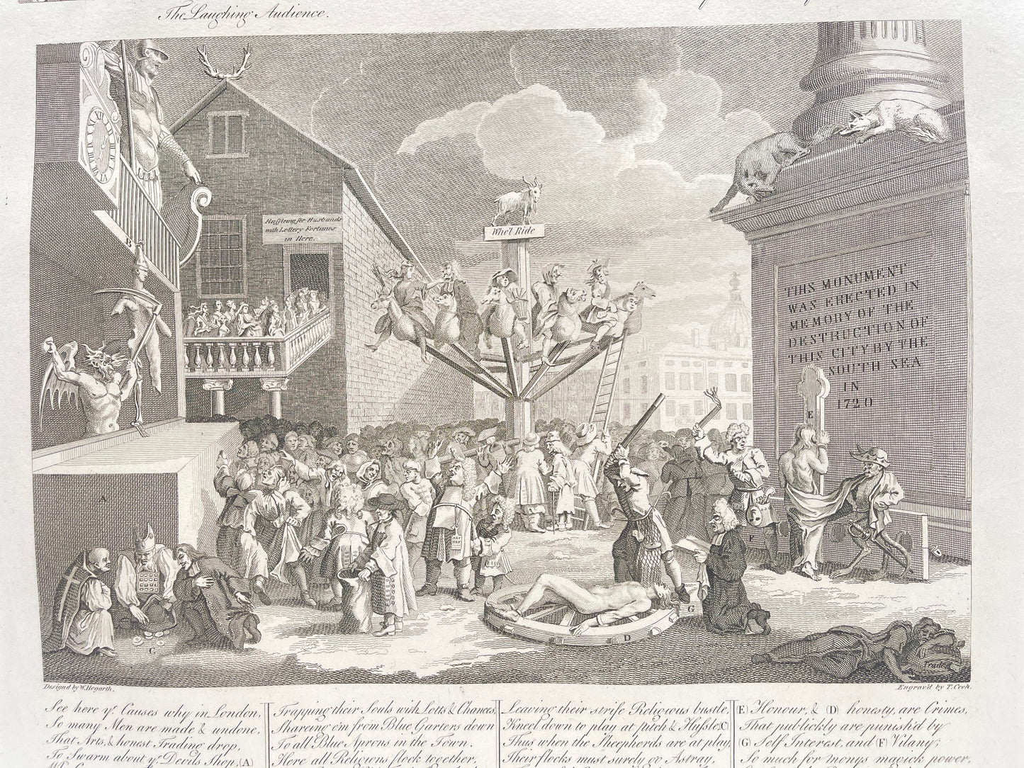 Antique Print - William Hogarth - South Sea Scheme and The Lottery Heath - E5