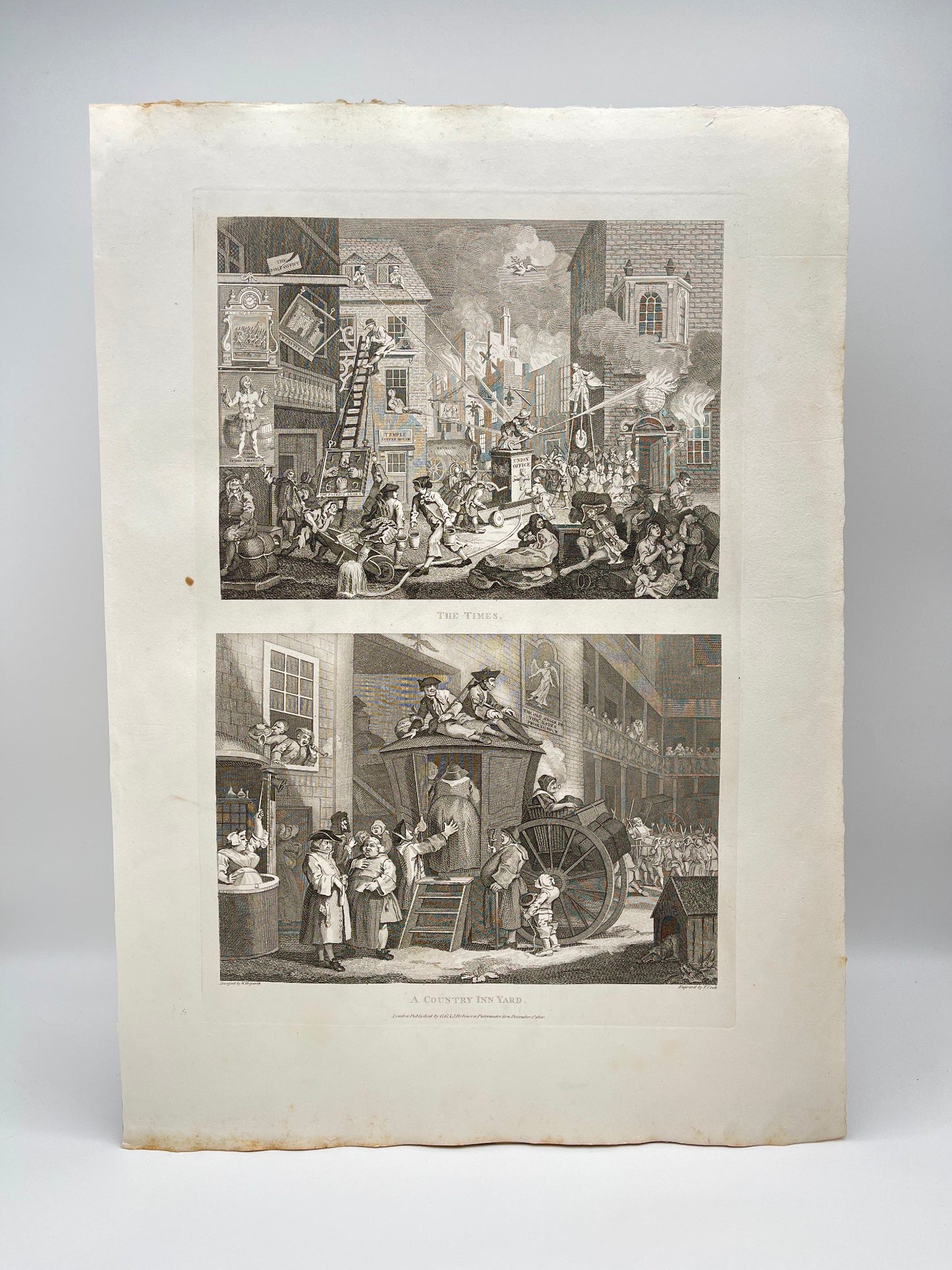 Antique Engraving - William Hogarth - The Times and Country Inn Yard - E5