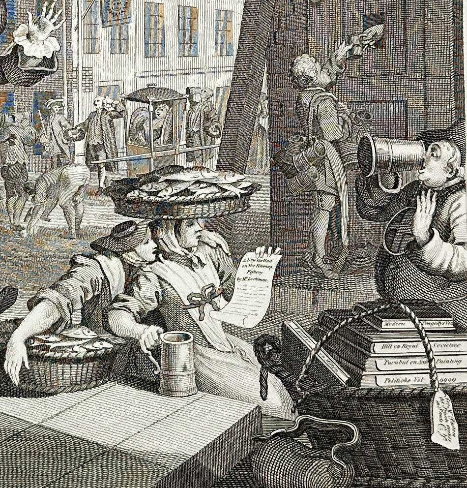 Antique Engraving - William Hogarth - View of Beer Street - London - E5