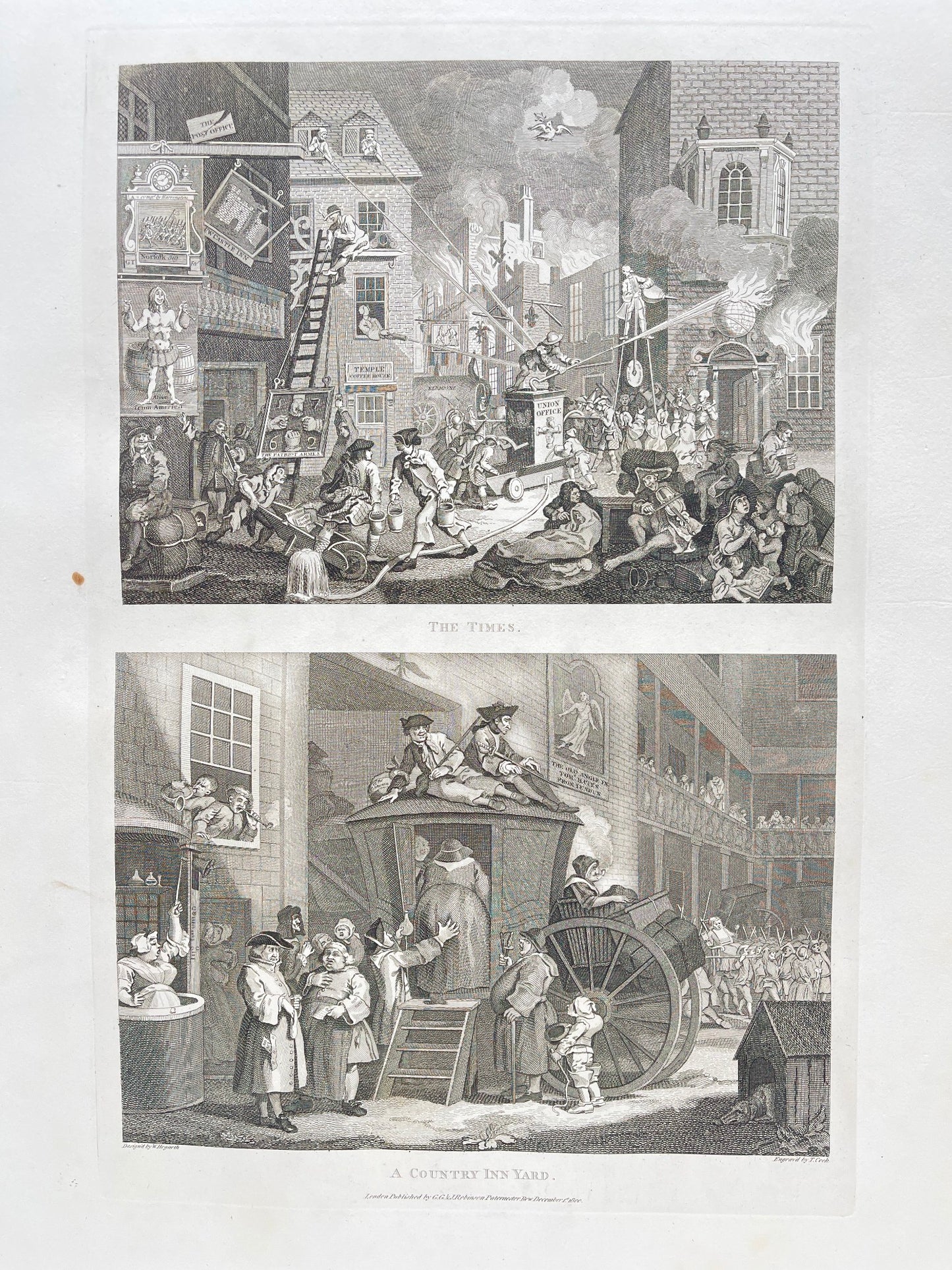 Antique Engraving - William Hogarth - The Times and Country Inn Yard - E5