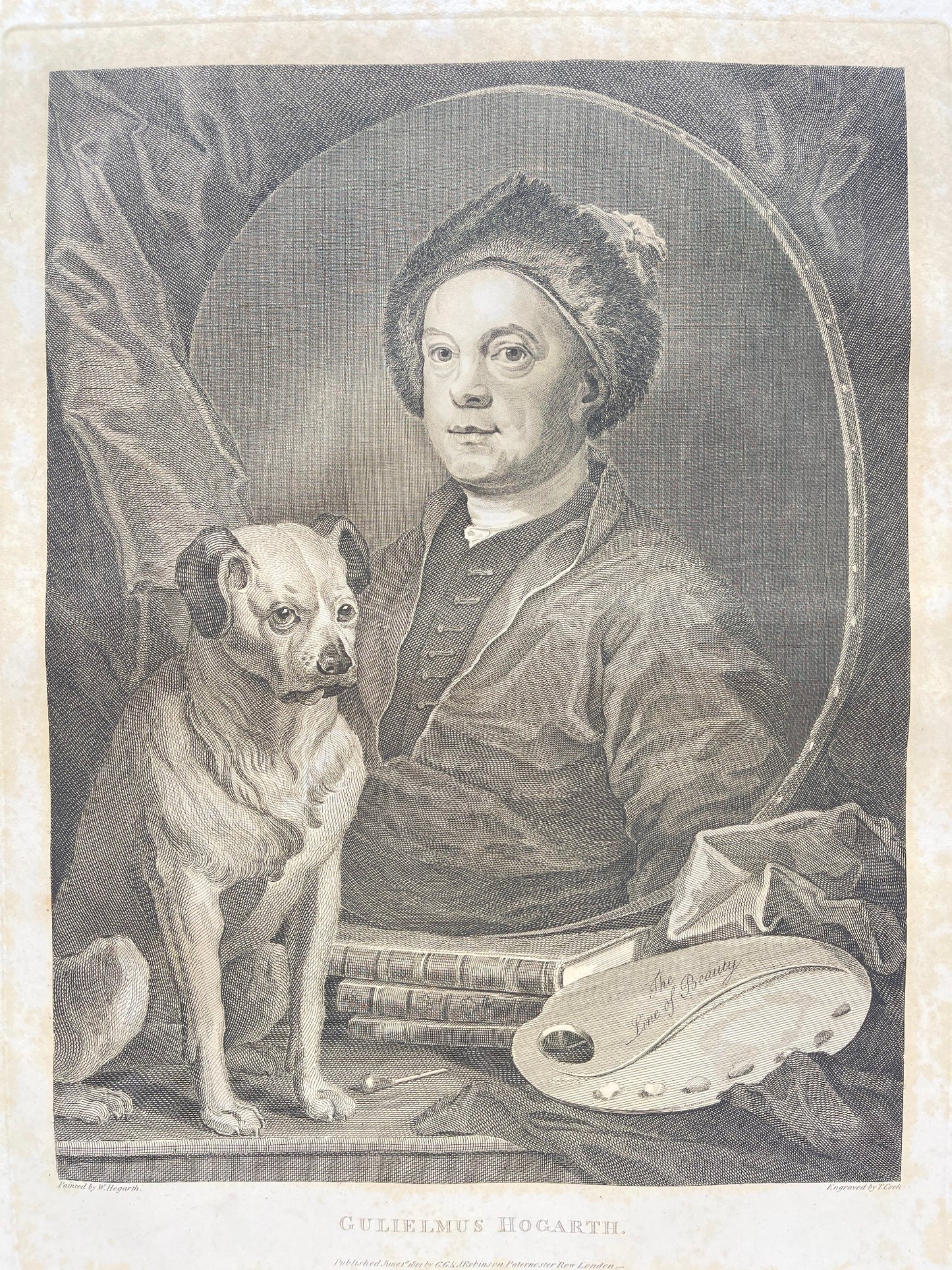 Antique Engraving - William Hogarth - Portrait of Gulirlmus Hogarth - E5