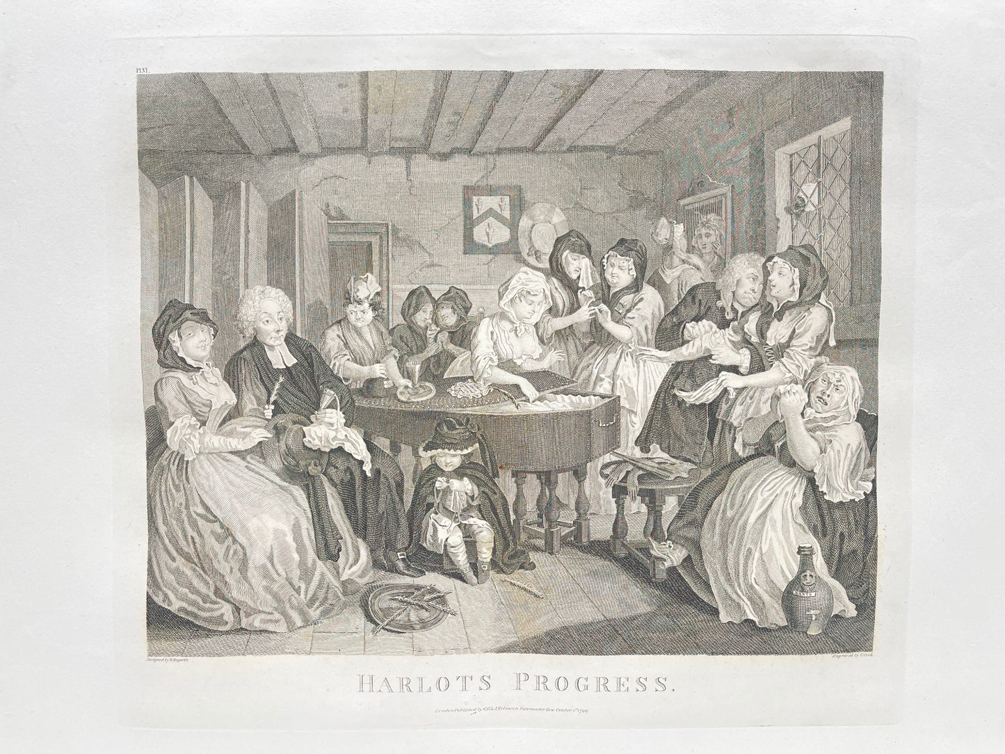 Antique Engraving - William Hogarth & Thomas Cook - Harlots Progress - E5