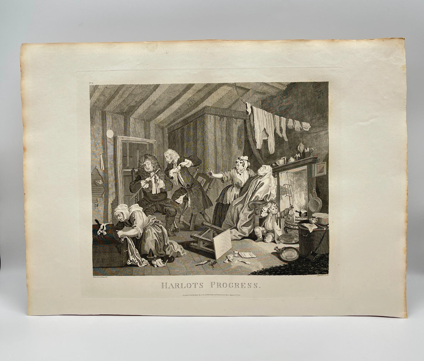 Antique Engraving - William Hogarth & Thomas Cook - Harlot's Progress - E5