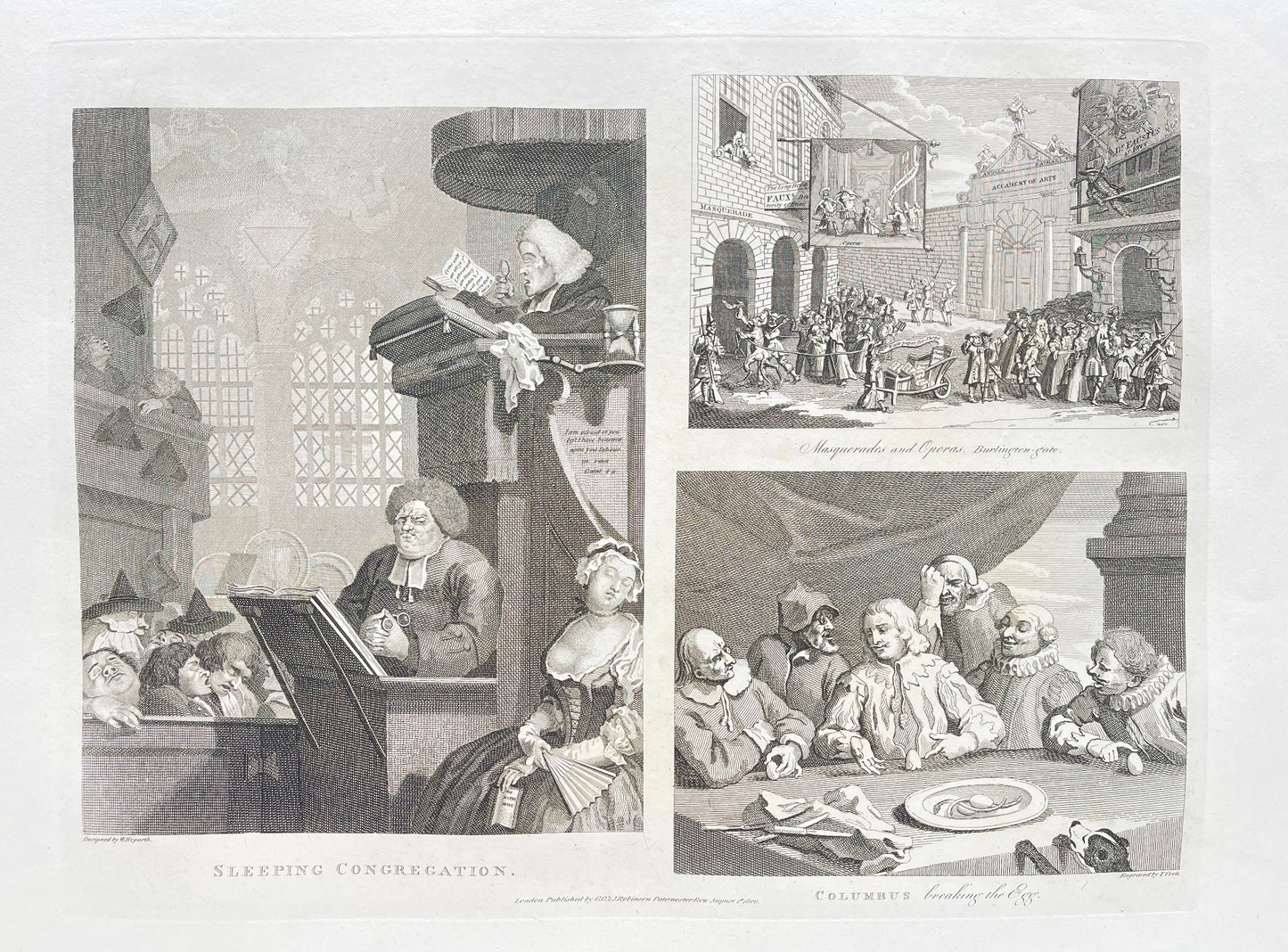 Antique Caricature Engraving - William Hogarth - Sleeping Congregation - E5