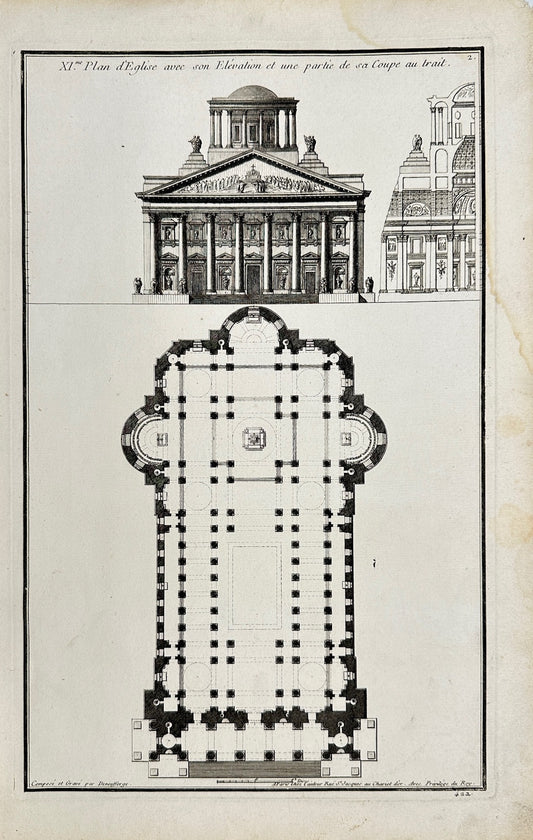 Antique Print - Jean-Francois de Neufforge - Plan of the Church - France - F4