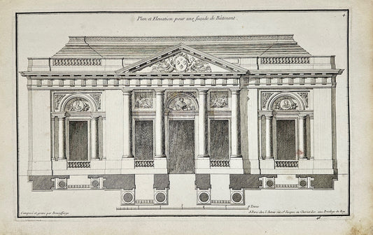 Antique Architectural Print - Plan and Elevation for a Building Facade - F4