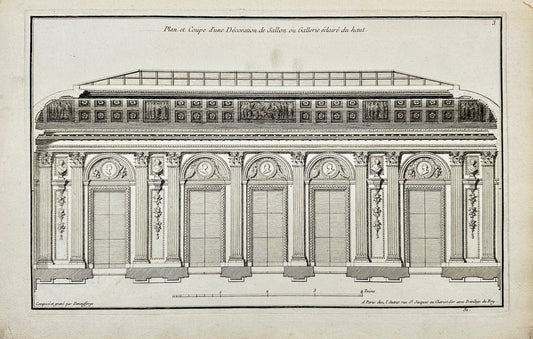 Antique Print - Plan and Section of a Decoration of a Salon or Gallery - F4