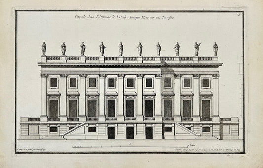 Antique Architectural Print - Facade of a Building in the Ionic Order - F4