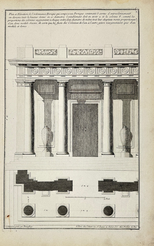 Antique Architectural Print - Jean-Francois de Neufforge - Portico Plan - F4