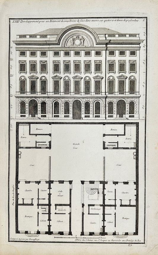 Antique Architectural Print - Development of a Building With a Facade - F4