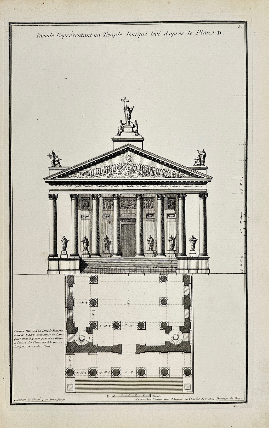 Antique Print - Jean-Francois de Neufforge - Facade of an Lonic Temple - F4