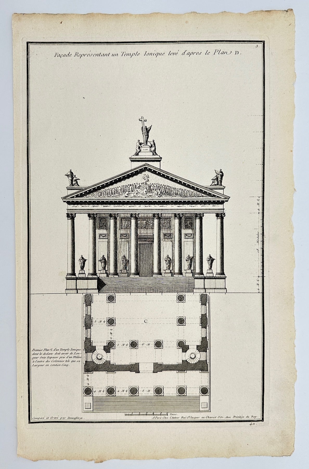 Antique Print - Jean-Francois de Neufforge - Facade of an Lonic Temple - F4