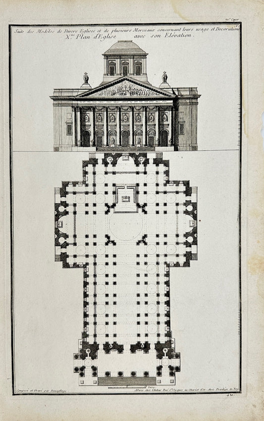 Antique Architectural Print - Construction Plan of the Pantheon - France - F4