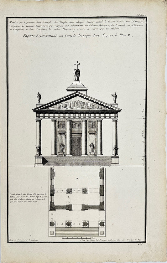 Antique Print - Jean-Francois de Neufforge - Facade of a Doric Temple - F4