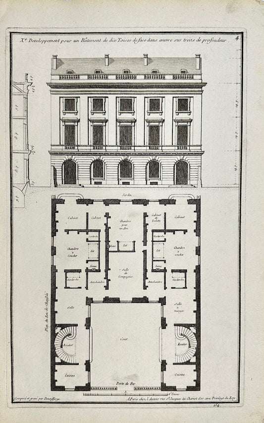 Antique Architectural Print - Construction Plan of the Building - France - F4