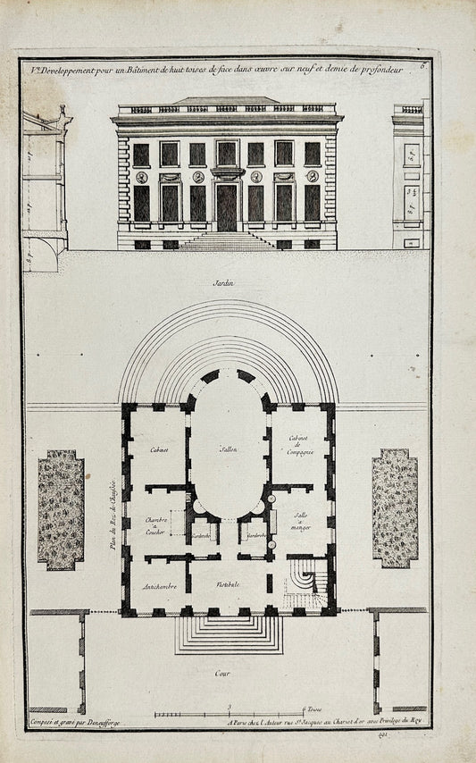 Antique Architectural Print - Development of a Building of Eight Torsos - F4