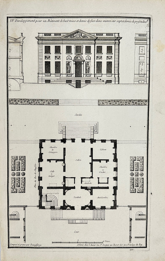 Antique Architectural Print - Neufforge - Development of a Building - F4