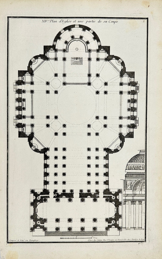 Antique Architectural Print - Jean-Francois de Neufforge - Church Plan - F4