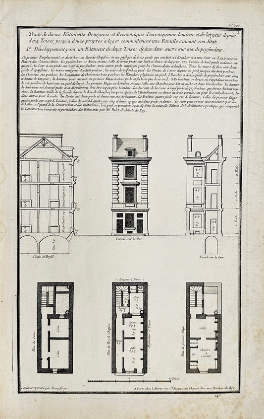 Antique Architectural Print - Development of a Building with two Facades - F4