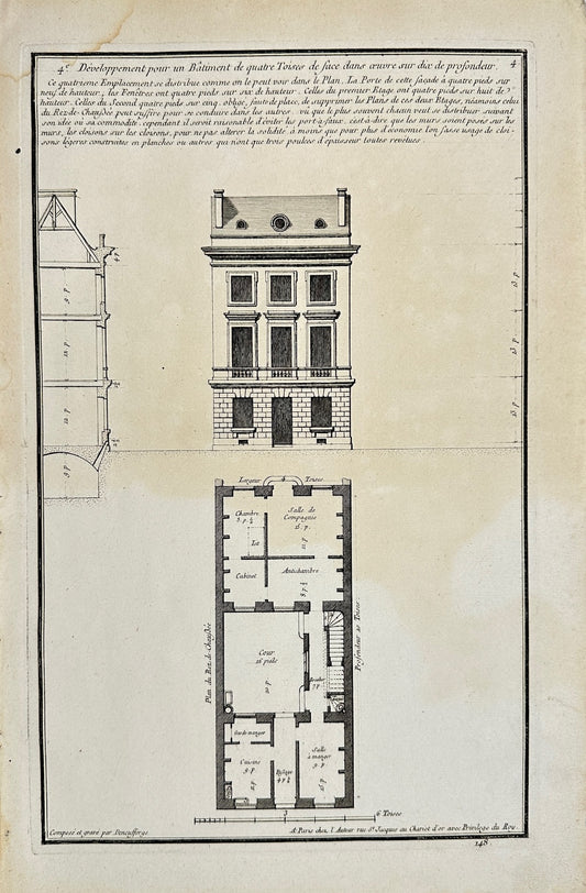 Antique Architectural Print - Development for a Building of four Tousee - F4