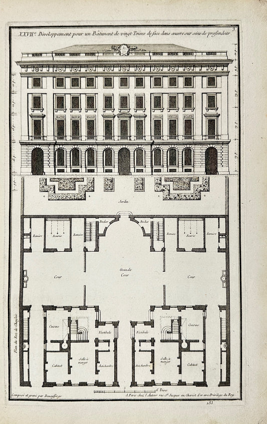 Antique Architectural Print - Development of a building with twenty facades - F4