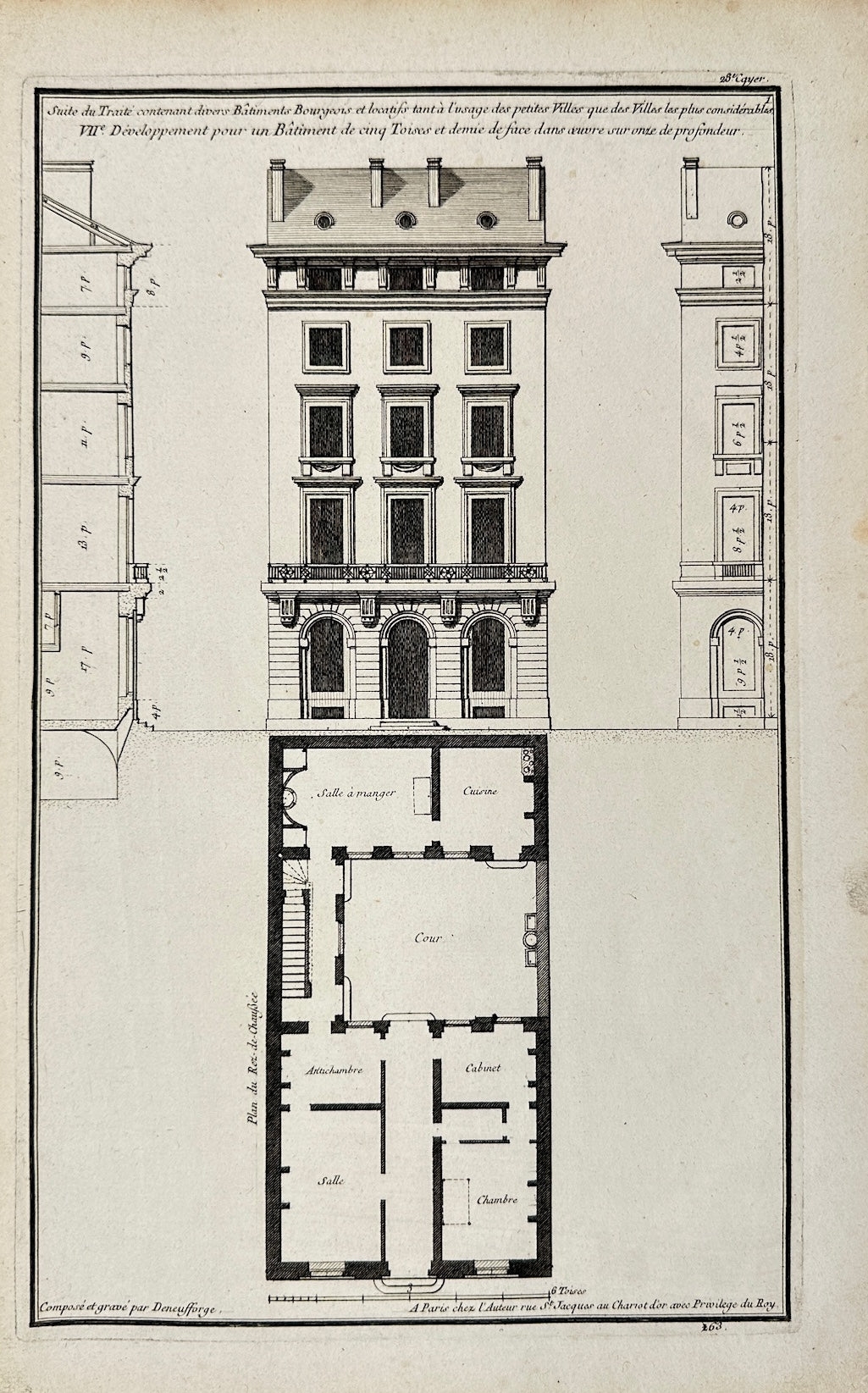 Antique Architectural Print - Neufforge - Building Construction Plan - F4