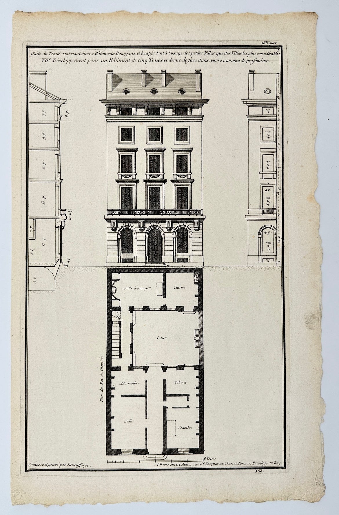 Antique Architectural Print - Neufforge - Building Construction Plan - F4