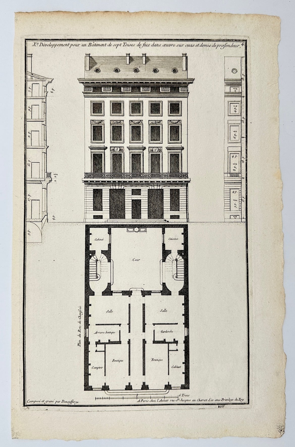 Antique Architectural Print - Development of a Building of Seven Floors - F4