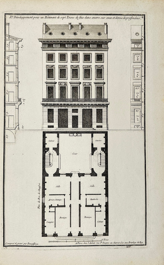 Antique Architectural Print - Development of a Building of Seven Floors - F4