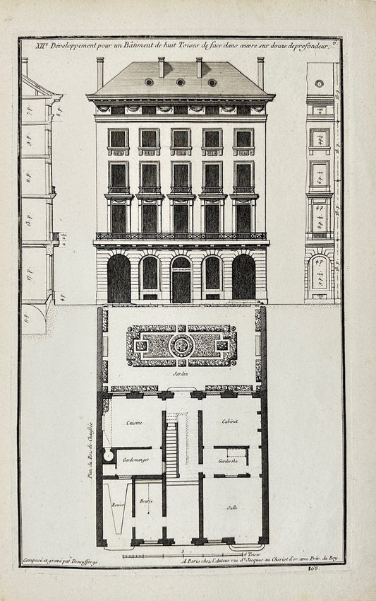 Antique Architectural Print - Development of a Building of Eight Torres - F4