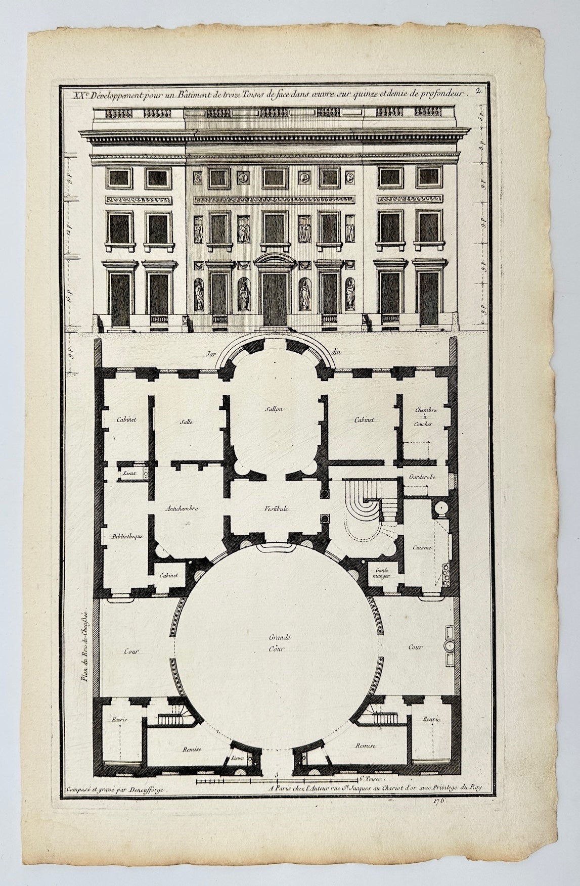 Antique Architectural Print -Development of a Building of Thirteen Towers - F4