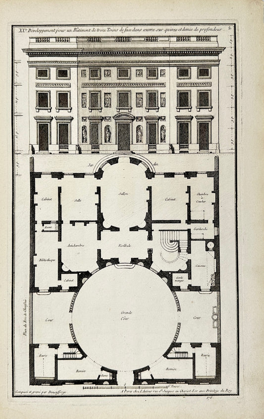 Antique Architectural Print -Development of a Building of Thirteen Towers - F4