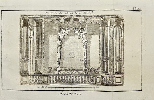 Antique Engraving - Bernard - Elevation of the Side of the Parade Bed - C2