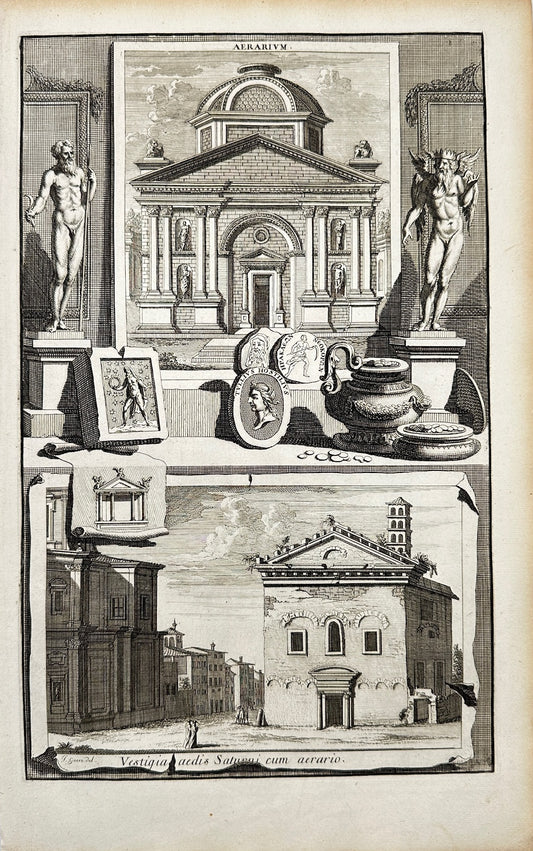 Antique Engraving - Friedrich Jan Georee - View of Temple Saturn - Rome - C5