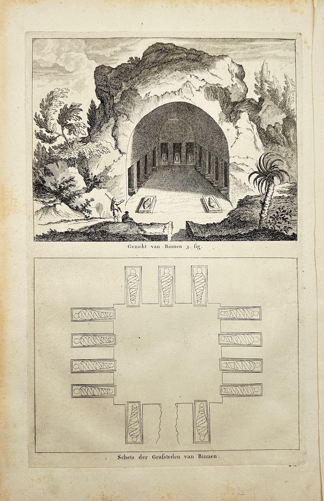 Antique Religious Print - Calmet - Sketch of the Tombs From the Inside - F5