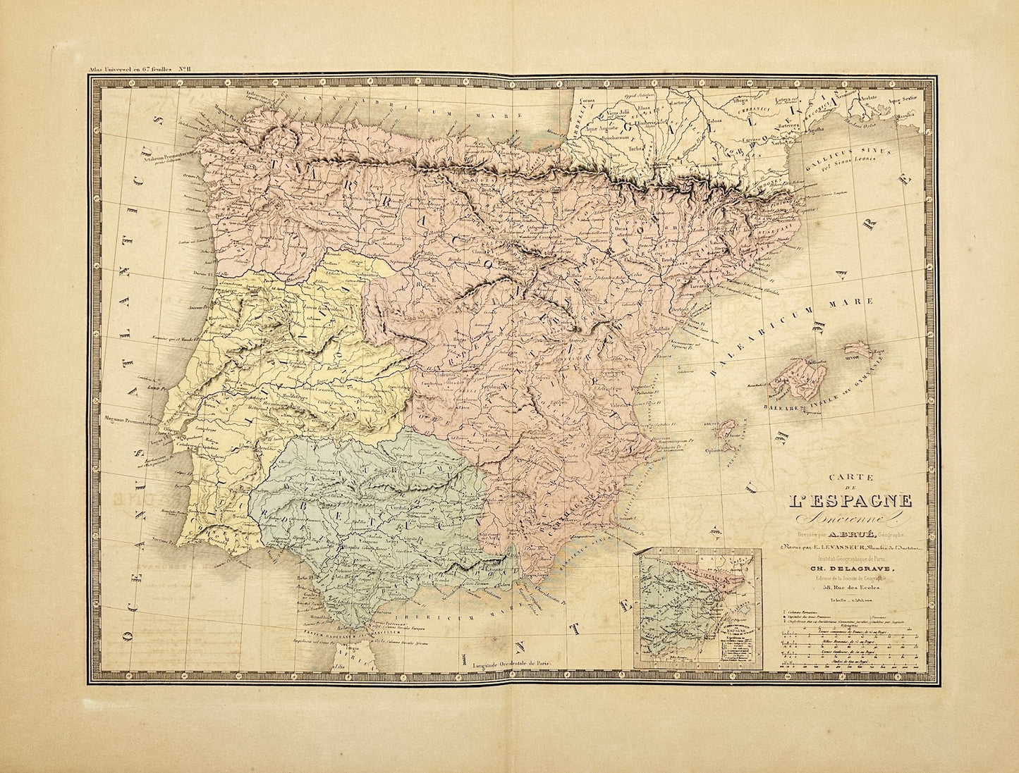 Original Antique Map - Charles Delagrave - Old Map of the Kingdom of Spain - G3