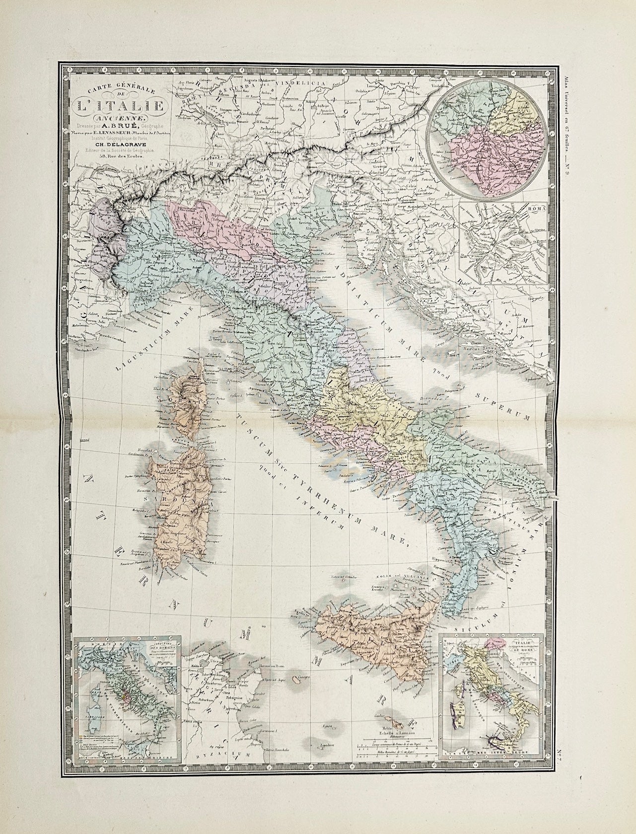 Original Antique Map - Charles Delagrave - General Map of Ancient Italy - G3