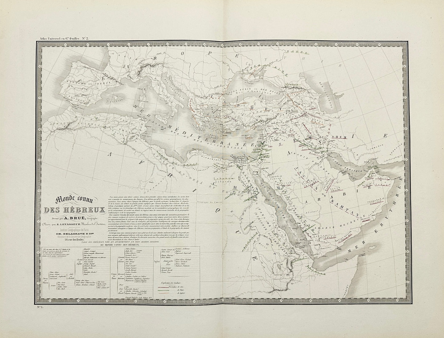 Original Antique Map - Charles Delagrave - Common World of the Hebrews - G3