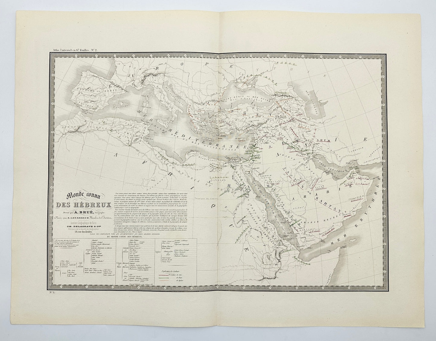 Original Antique Map - Charles Delagrave - Common World of the Hebrews - G3