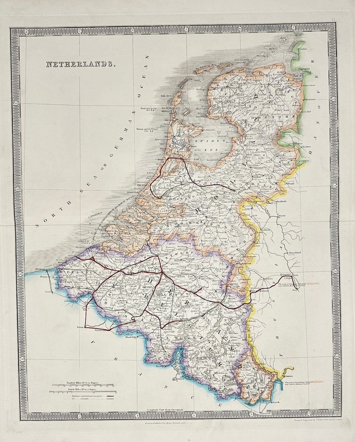 Original Antique Map - John Dower - Map of Netherlands - North Sea - G3