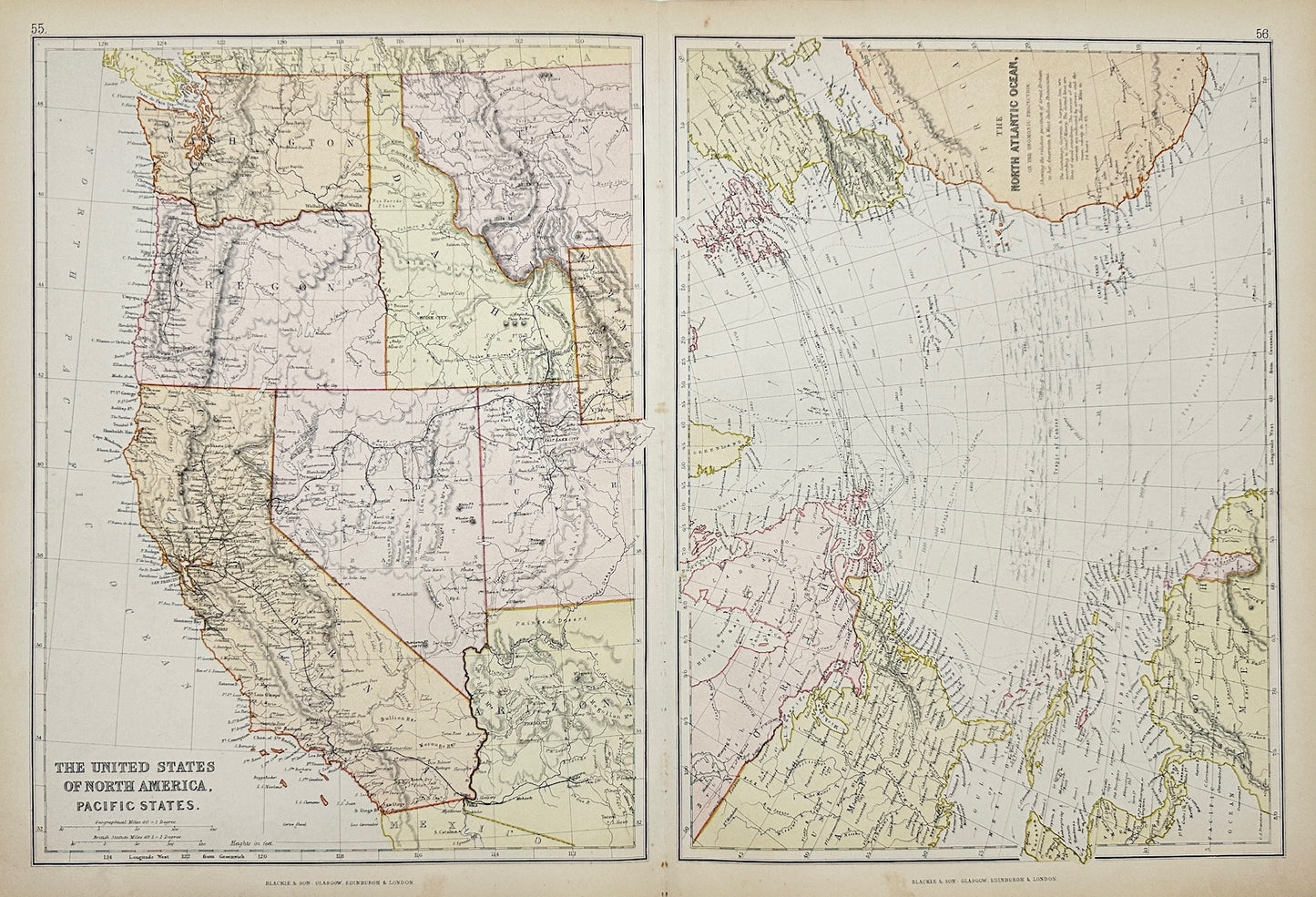 Antique Map - Blackie - The United States of North America - Pacific States - G3